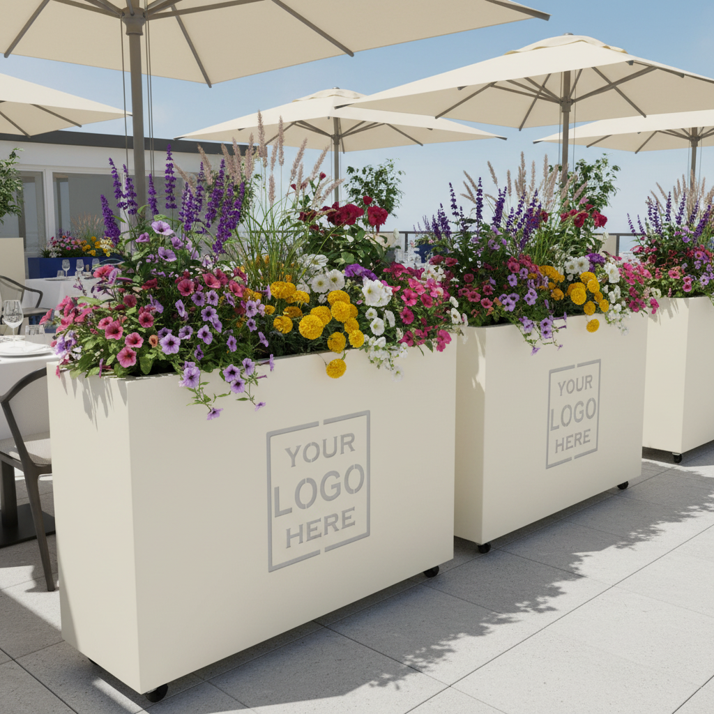 Custom Branded Café Barrier Planter Powder Coated Steel UK