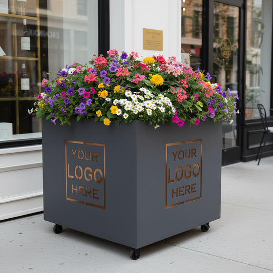 Custom Branded Cube Steel Cafe Barrier Planter