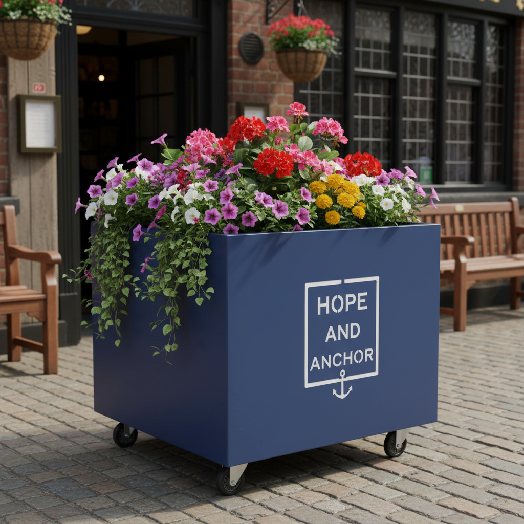 Custom Branded Cube Steel Cafe Barrier Planter