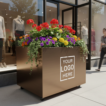 Custom Branded Cube Steel Cafe Barrier Planter