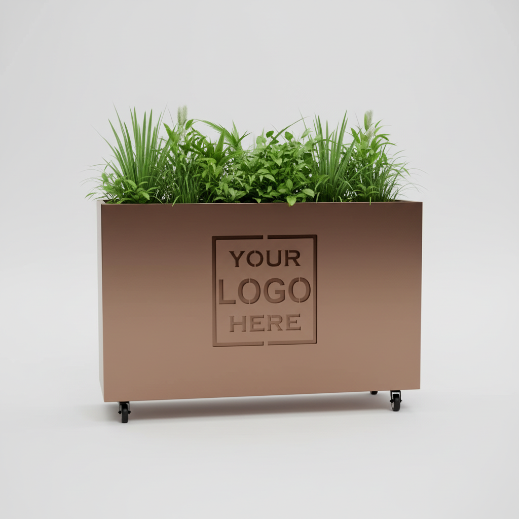 Custom Branded Cube Steel Cafe Barrier Planter