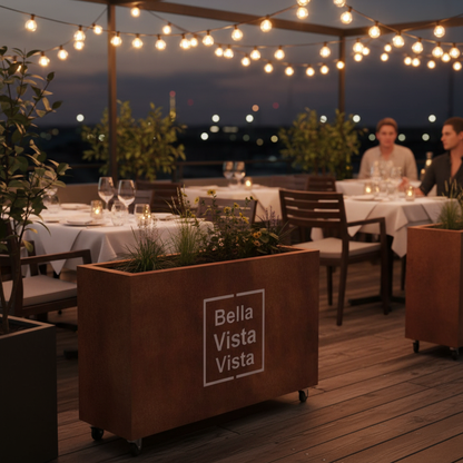 Custom Branded Corten Steel Café Barrier Planter 