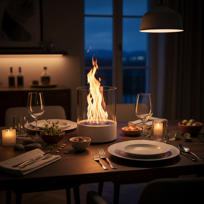 Scandiflames Southwark White Round Tabletop Bioethanol Fireplace 3L Burner