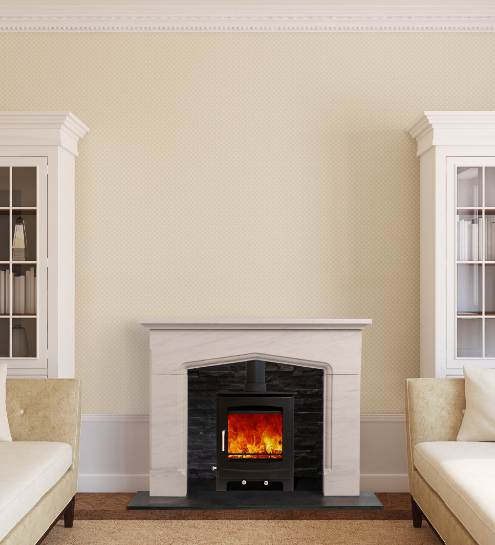 Woodford Kildare Limestone Fireplace – Classic Arched Design