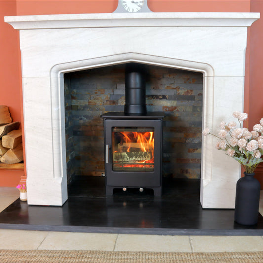 Woodford Kildare Limestone Fireplace – Classic Arched Design