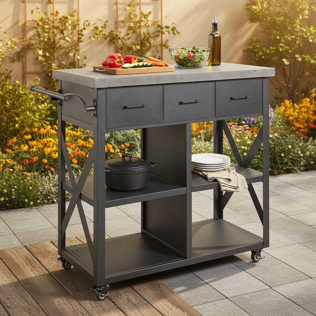 Trolley XL Outdoor Serving and Prep Station with Drawers and Large Workspace