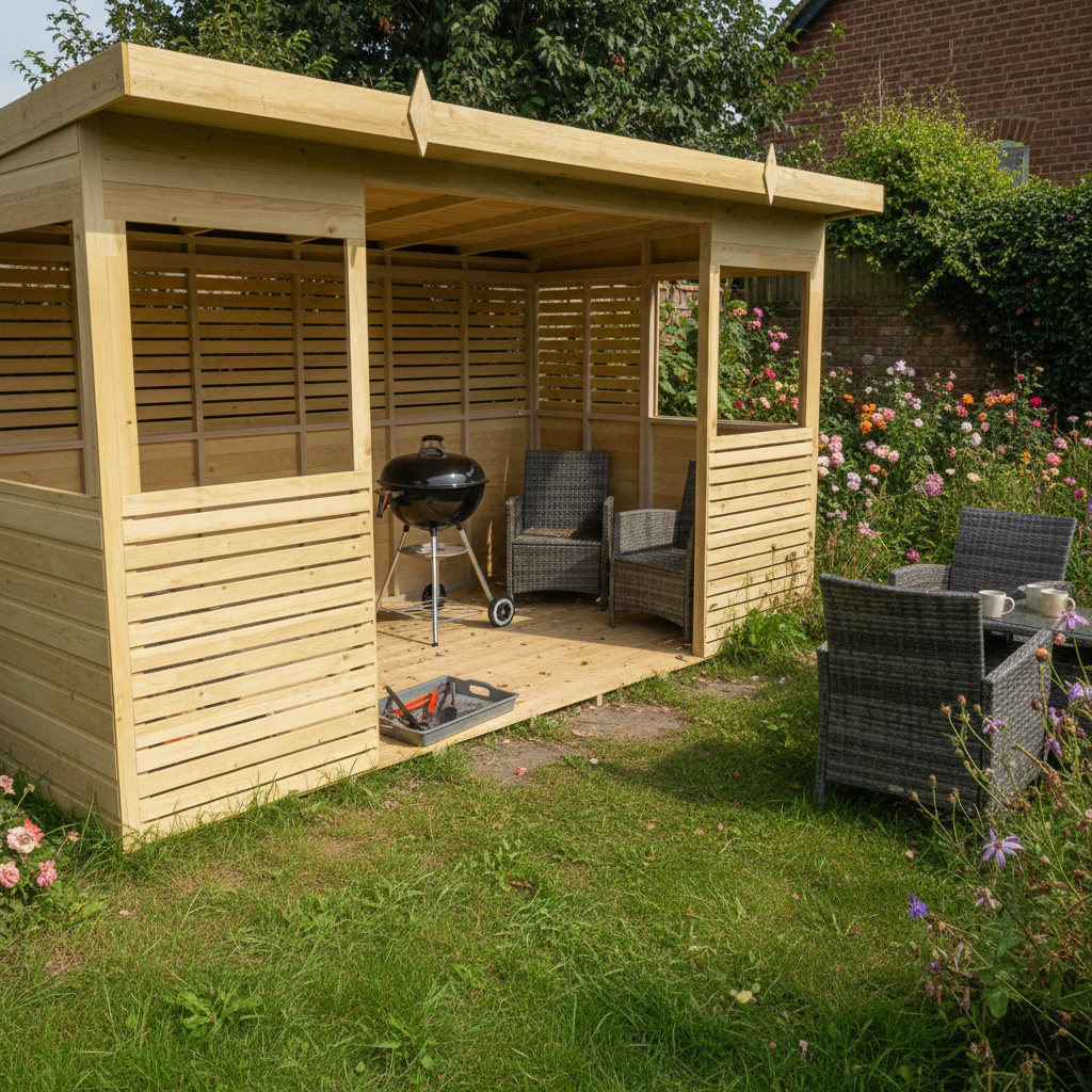 Large 12ft x 8ft BBQ shelter in real UK garden, no people