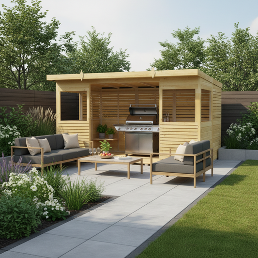 Winston Timber 12ft x 6ft BBQ Shelter for Garden Cooking and Outdoor Dining