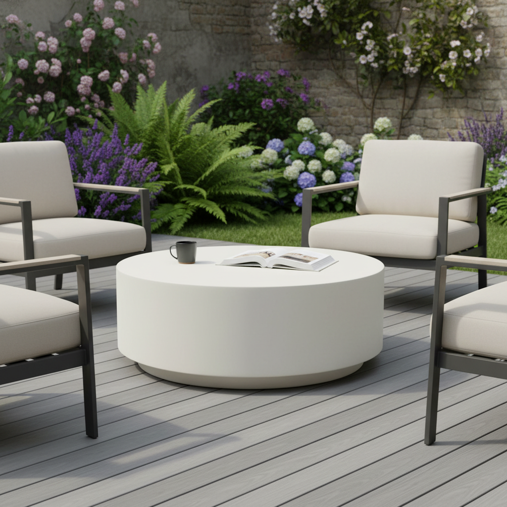 Elementi, Rome Coffee Table, Large Cream, White Indoor/Outdoor Concrete Glass Fibre