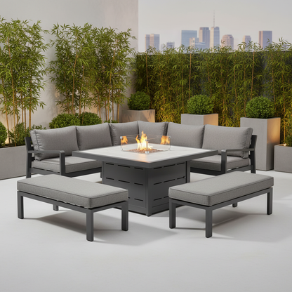 Hex Living Fireside Set in Anthracite Grey with Gas Fire Pit Table
