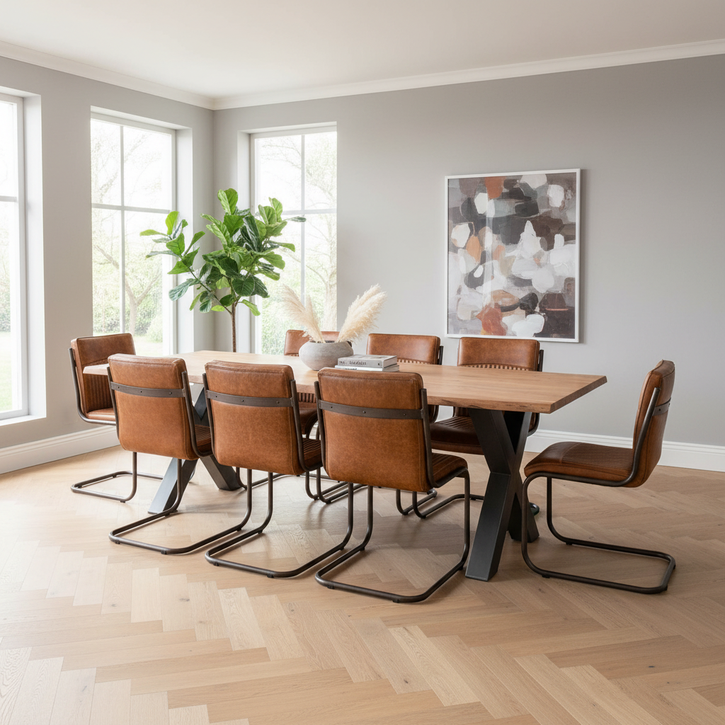 Live Edge Large Dining Table – Acacia Wood & Metal X-Frame