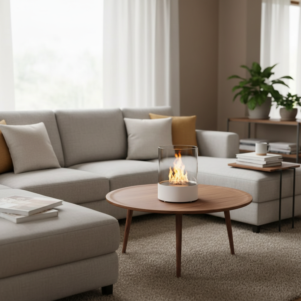 Scandiflames Southwark White Round Tabletop Bioethanol Fireplace 3L Burner