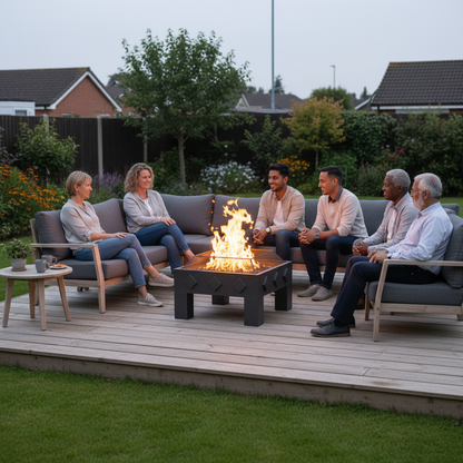 Low gentle flames on decking