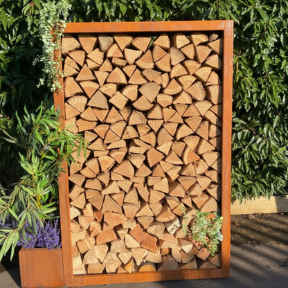 Tall Corten Steel Logstore – Handmade British Outdoor Firewood Storage