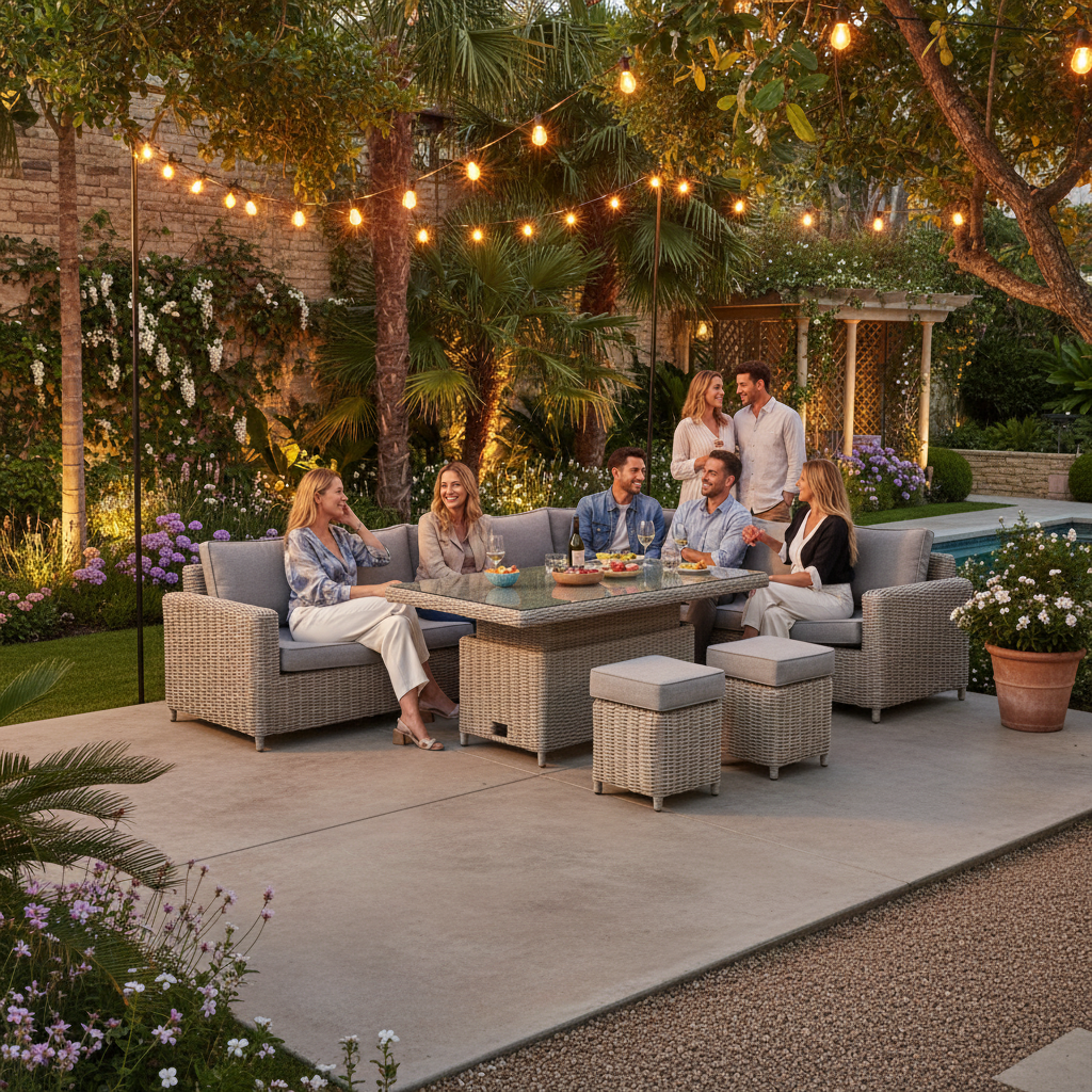 Amalfi Outdoor Large Corner Set With Riser Table + 2 Stools