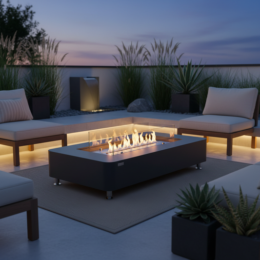 Modern patio dusk hour