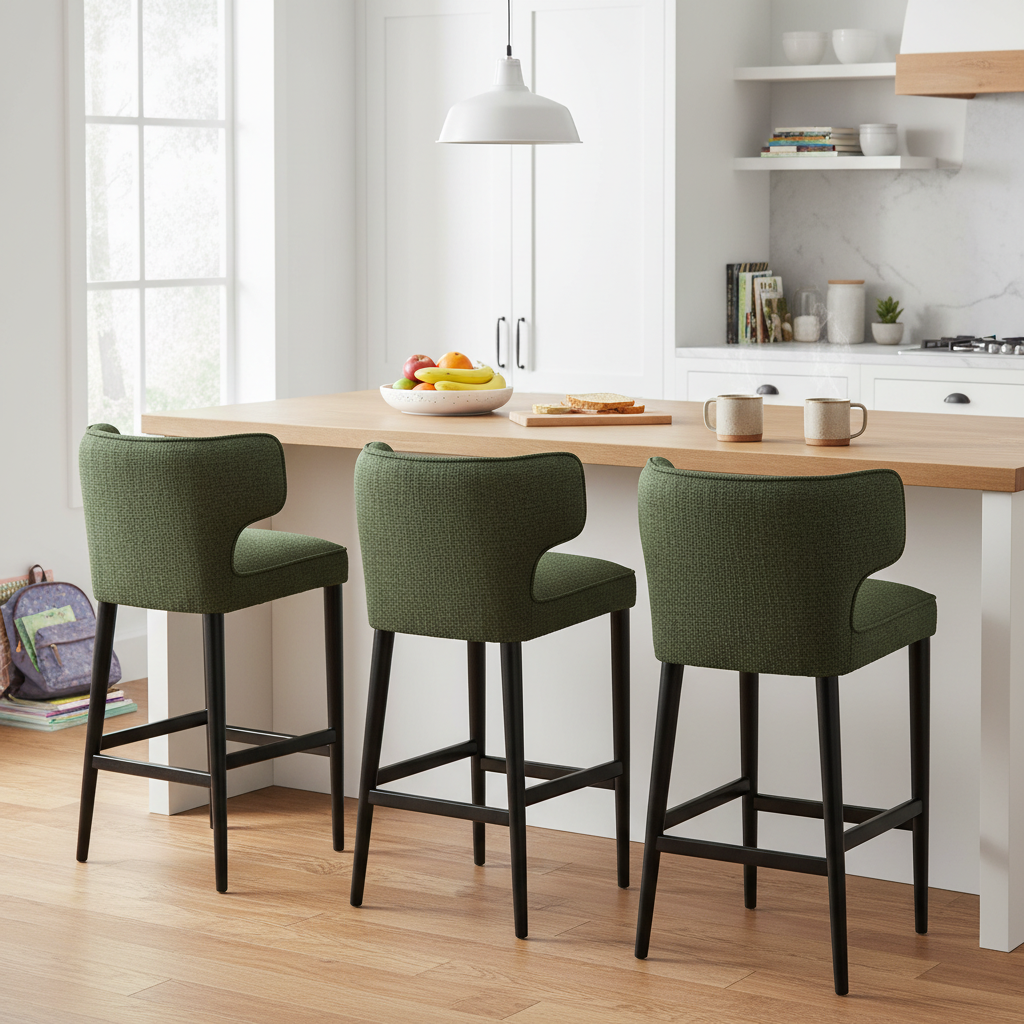 Avia Moss Barstool | Moss Green Upholstered Bar Chair with Matte Base