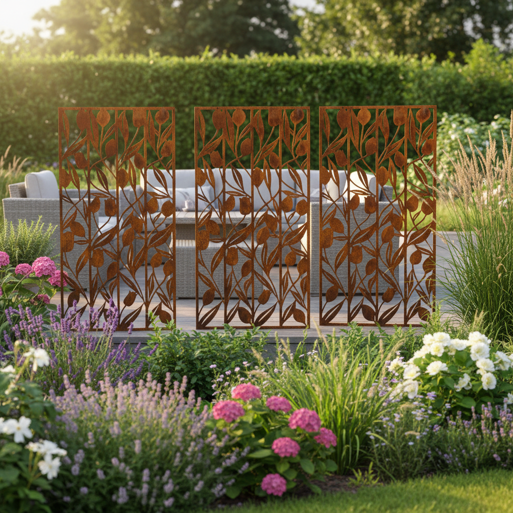 Patina Steel – Laser Cut Screen – Forever Tulips Design