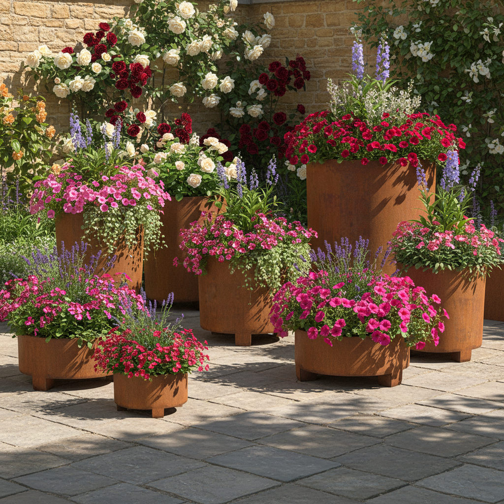 Henley Corten Steel Cylindrical Planter With Feet UK