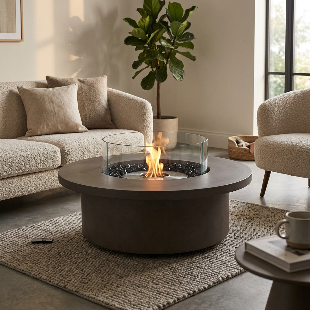 EcoSmart Fire Mimosa 40 Bioethanol & Gas Fire Pit Table with Modern Circular Design