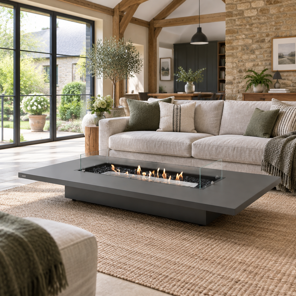 EcoSmart Daiquiri 70VL Fire Pit Table with Dual Function Design | Bioethanol Flame & Gas Burner Options
