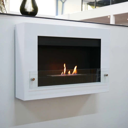 Nebraska White Wall Mounted Bioethanol Fireplace | ScandiFlames