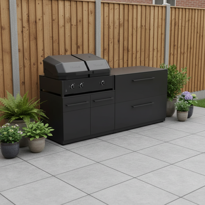 Cozze Elements Outdoor Kitchen with Quattro 900 Grill, Pizza Oven, Storage and Compact Design