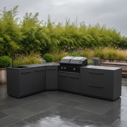 Cozze L Shape Outdoor Kitchen with Gas Grill, Sink and Storage
