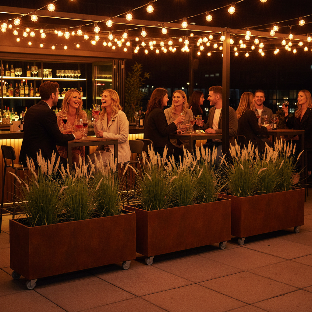 Corten Steel Café Planter Trough with Castors