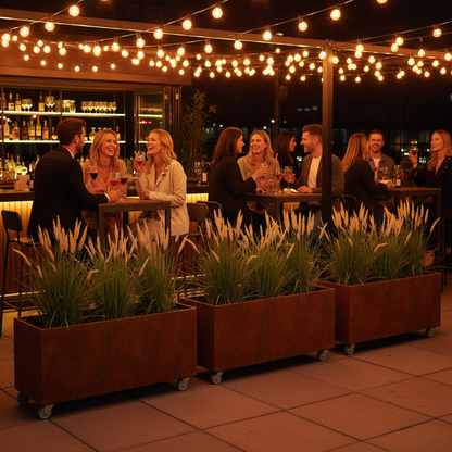 Corten Steel Café Planter Trough with Castors