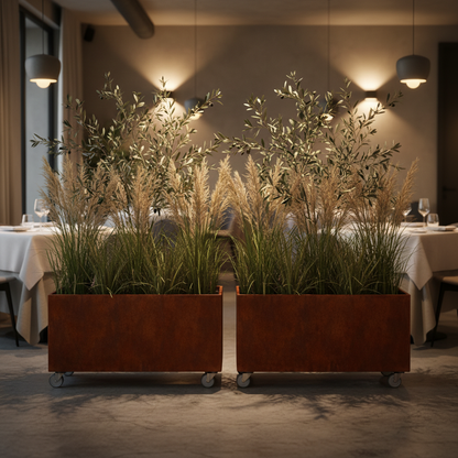 Corten Steel Café Planter Trough with Castors UK