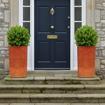 Tatton Column Planter Rustic Patina Steel Outdoor Garden Planter