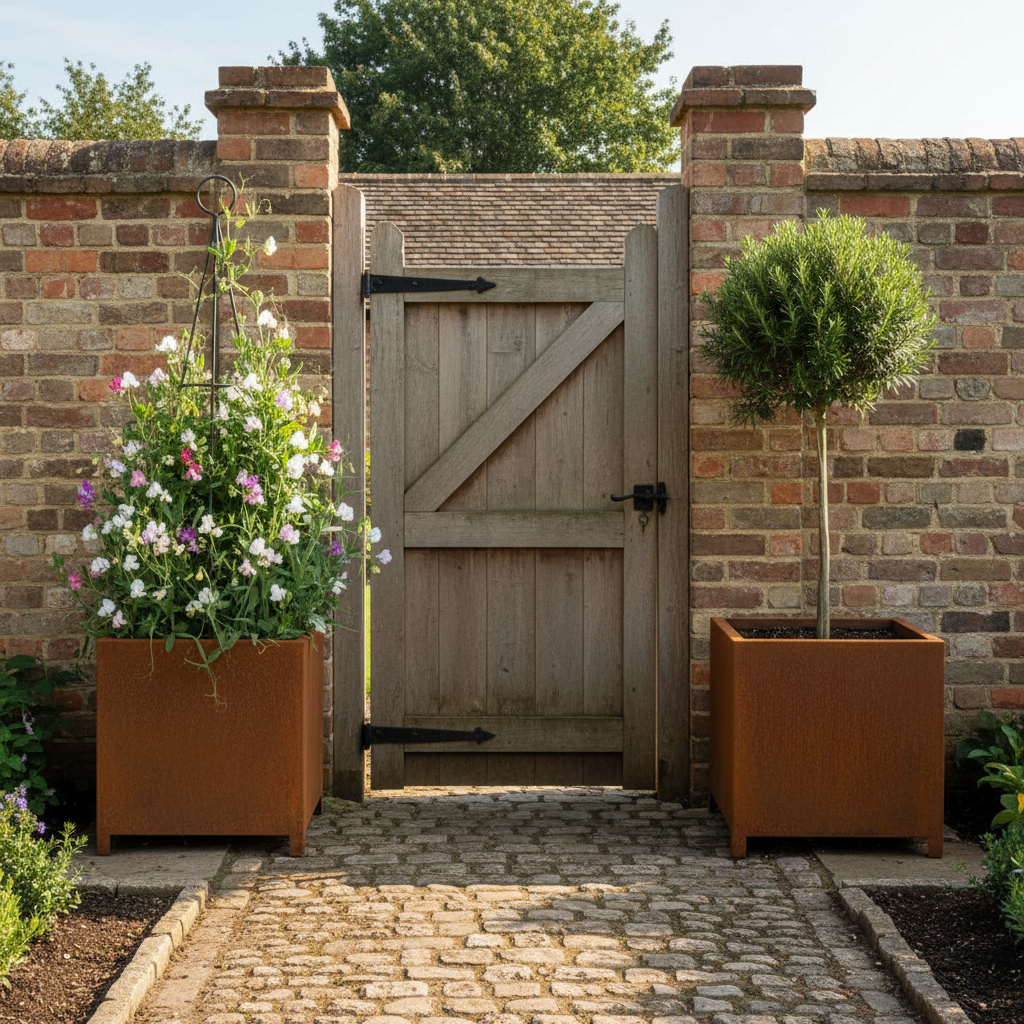 Arden Cube Planter with 90mm Feet in Rustic Patina Steel