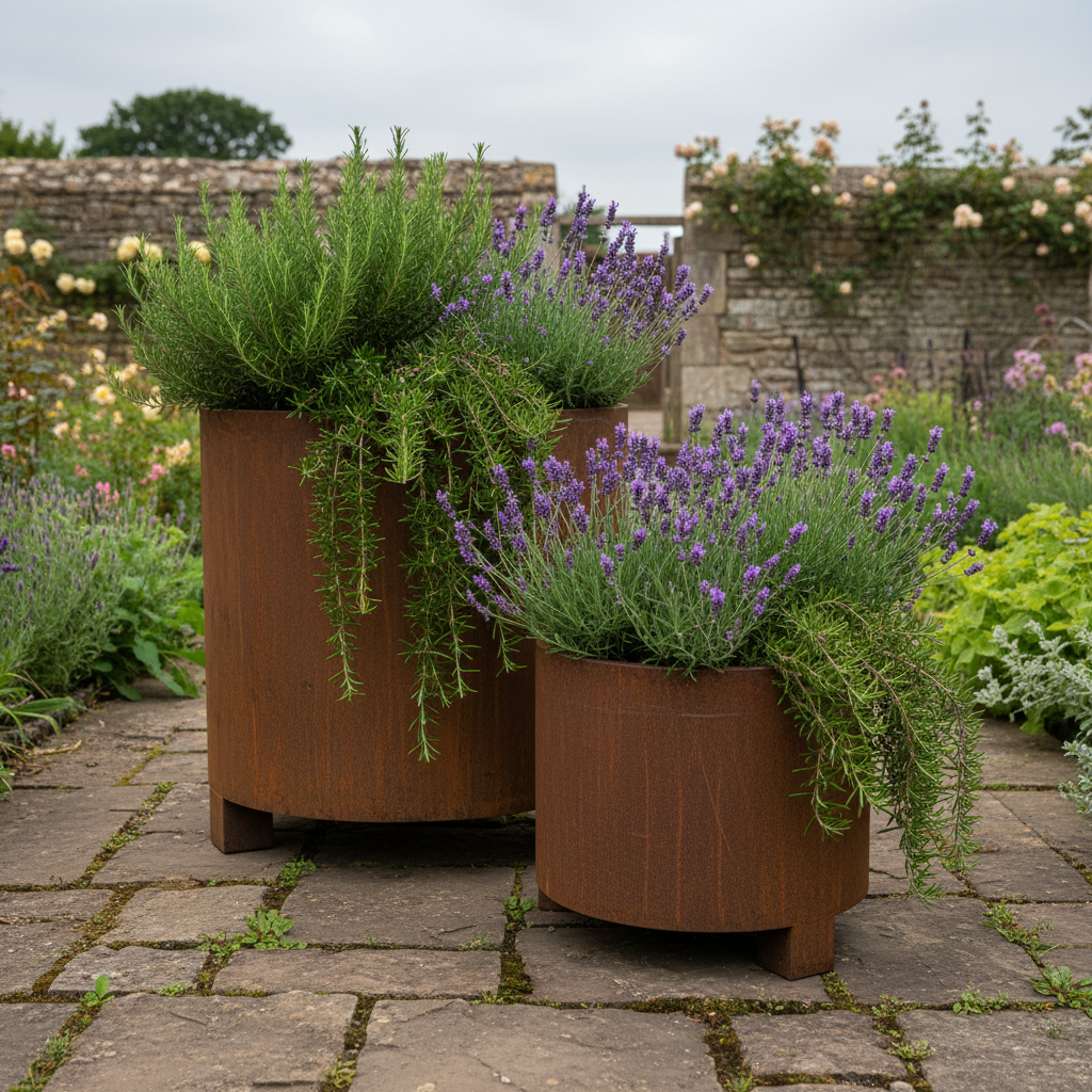 Henley Corten Steel Cylindrical Planter With Feet UK