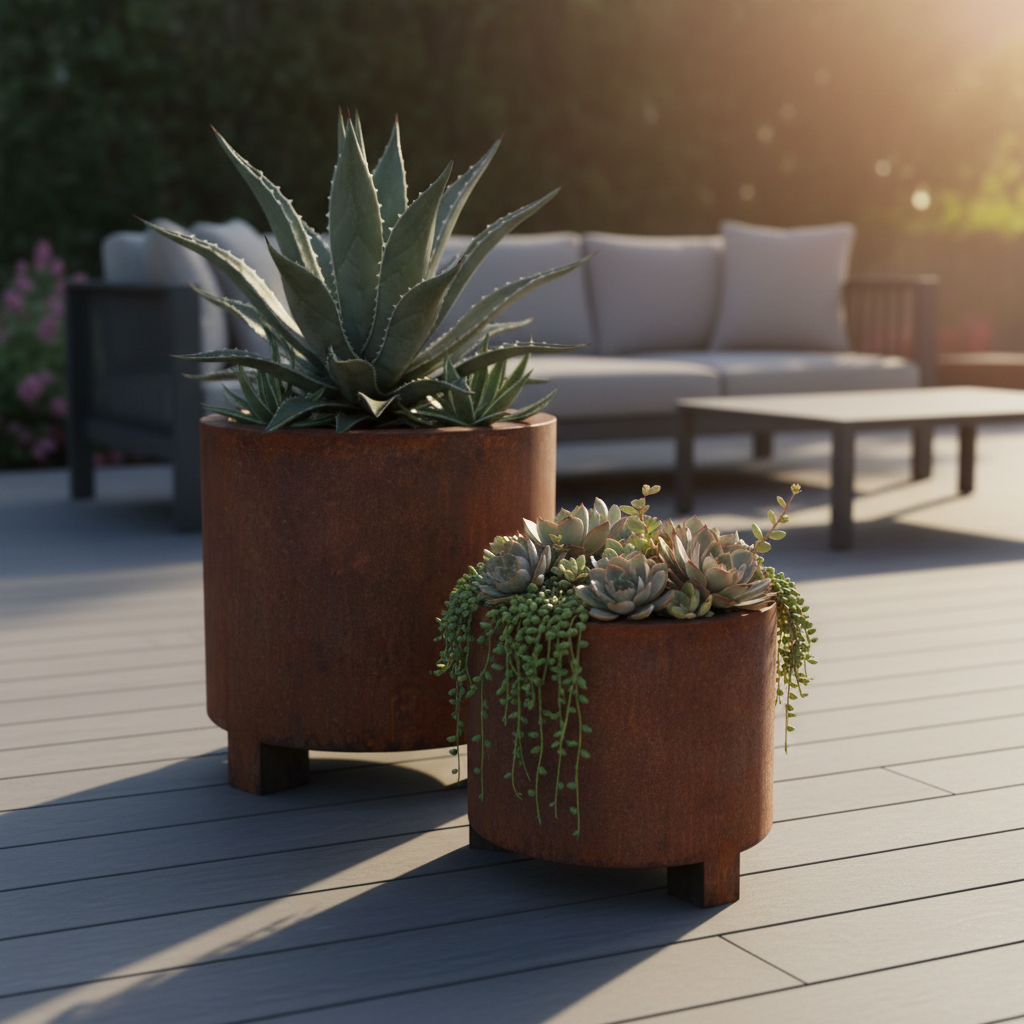 Henley Corten Steel Cylindrical Planter With Feet UK