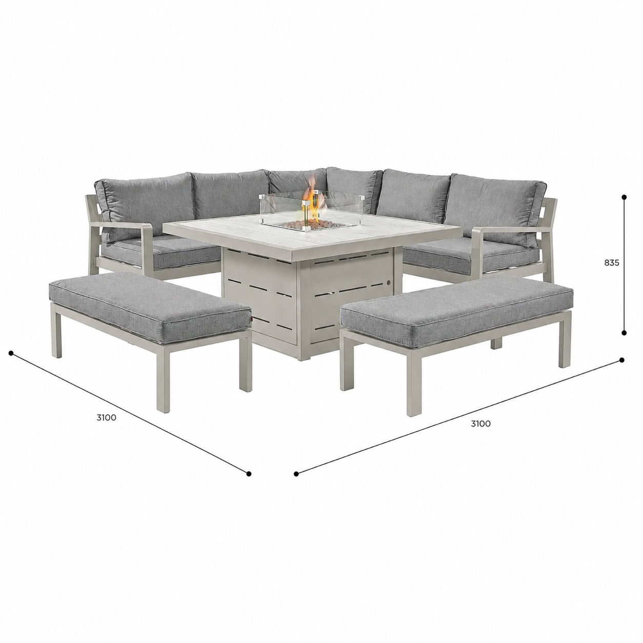 Hex Living Fireside Set in Pebble Grey with Gas Fire Pit Table