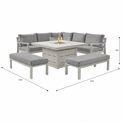 Hex Living Fireside Set in Pebble Grey with Gas Fire Pit Table