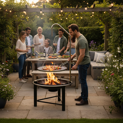 HEAT Pendal Fire Bowl with Pulley Grill – 76 cm Steel