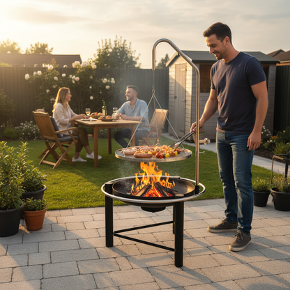 HEAT Pendal Fire Bowl with Pulley Grill – 76 cm Steel