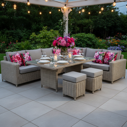 Amalfi Outdoor Large Corner Set With Riser Table + 2 Stools