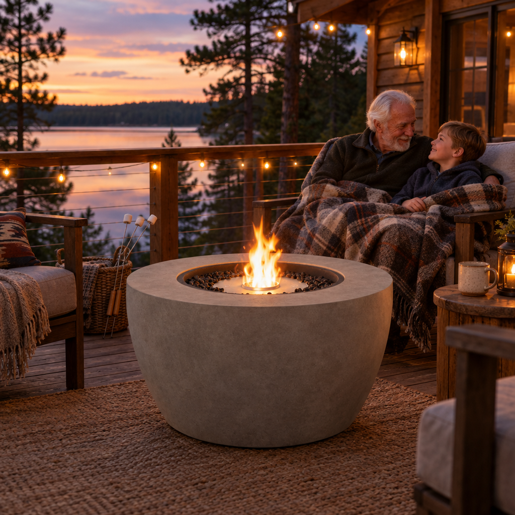 Pod 40 Natural, lakeside cabin, with people