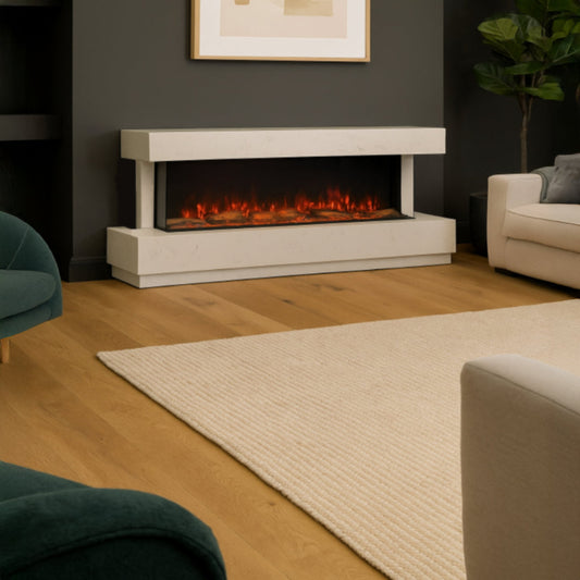 Hestia 1308 Electric Fire Marble Media Wall Suite Polar White