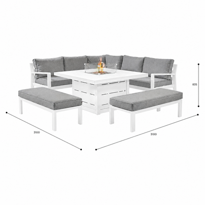 Hex Living Fireside Set in Porcelain White with Gas Fire Pit Table