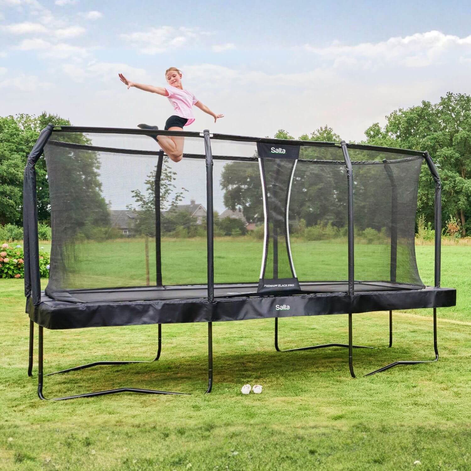 12ft x 8ft Salta Premium Black Pro Rectangular Trampoline + Safety Net