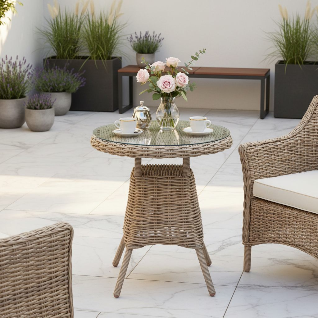 Amalfi Collection Outdoor Bistro Table With Glass Top