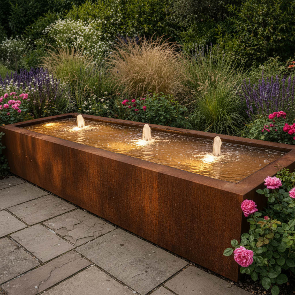 Rectangle Corten Steel Water Table – Handmade in Britain