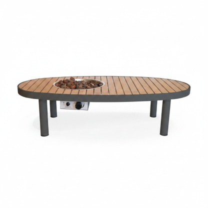 Happy Cocooning Riviera 140cm Oval Gas Fire Table (Teak) - Anthracite