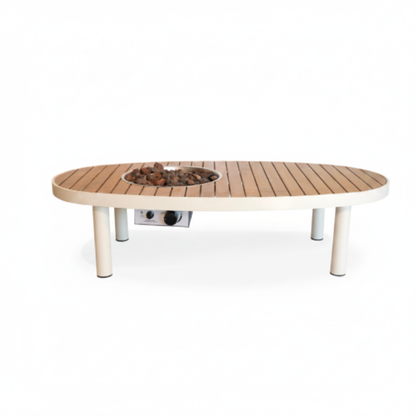 Happy Cocooning, Riviera, 140cm Oval Teak Gas Fire Table - Oyster Beige