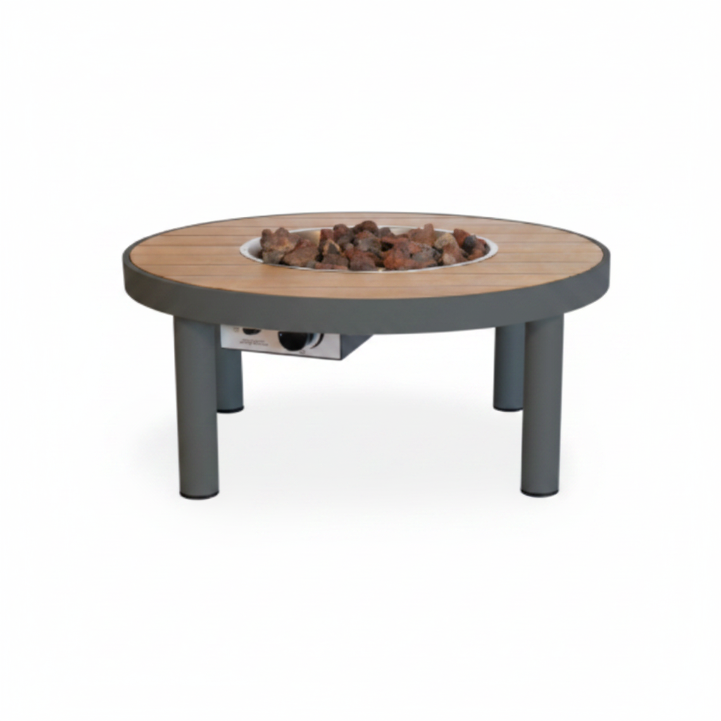 Happy Cocooning, Riviera, 80cm Teak and Aluminium Gas Fire Table  - Anthracite