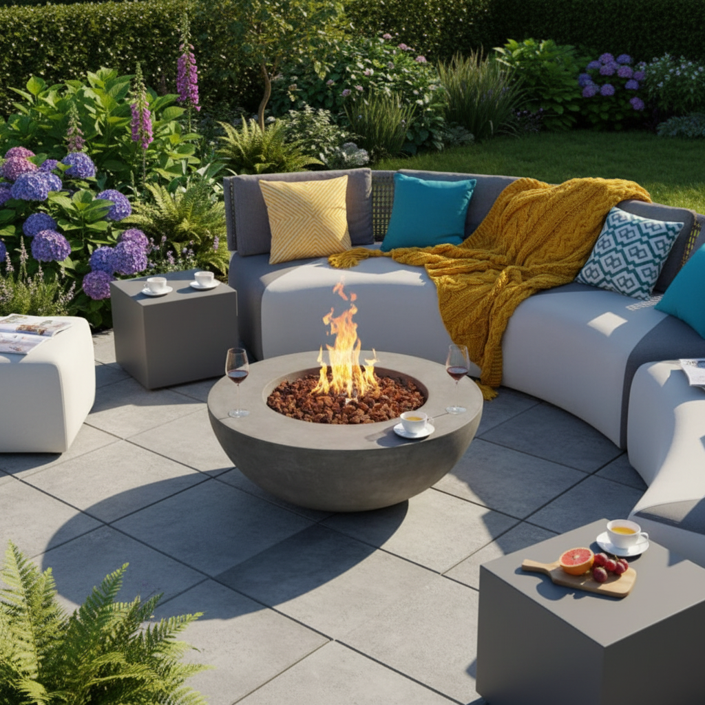 Lunar Bowl Fire Table - Light Grey, Modern Design, 45,000 BTU, Safe Outdoor Heating